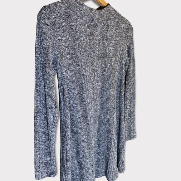 Mossimo Heathered Gray Wide Ribbed Knit Mock Neck Long Sleeve Swing Dress - Picture 2 of 9